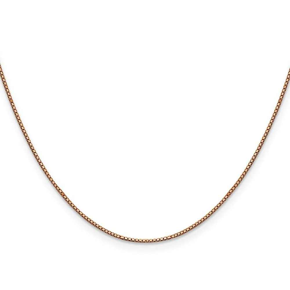 0.8mm 14k Rose Gold Solid Box Chain Lobster Claw Clasp Necklace