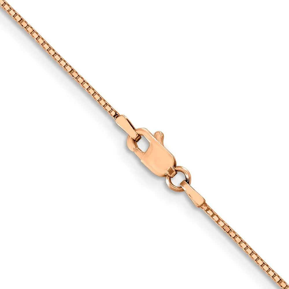 0.8mm 14k Rose Gold Solid Box Chain Lobster Claw Clasp Necklace