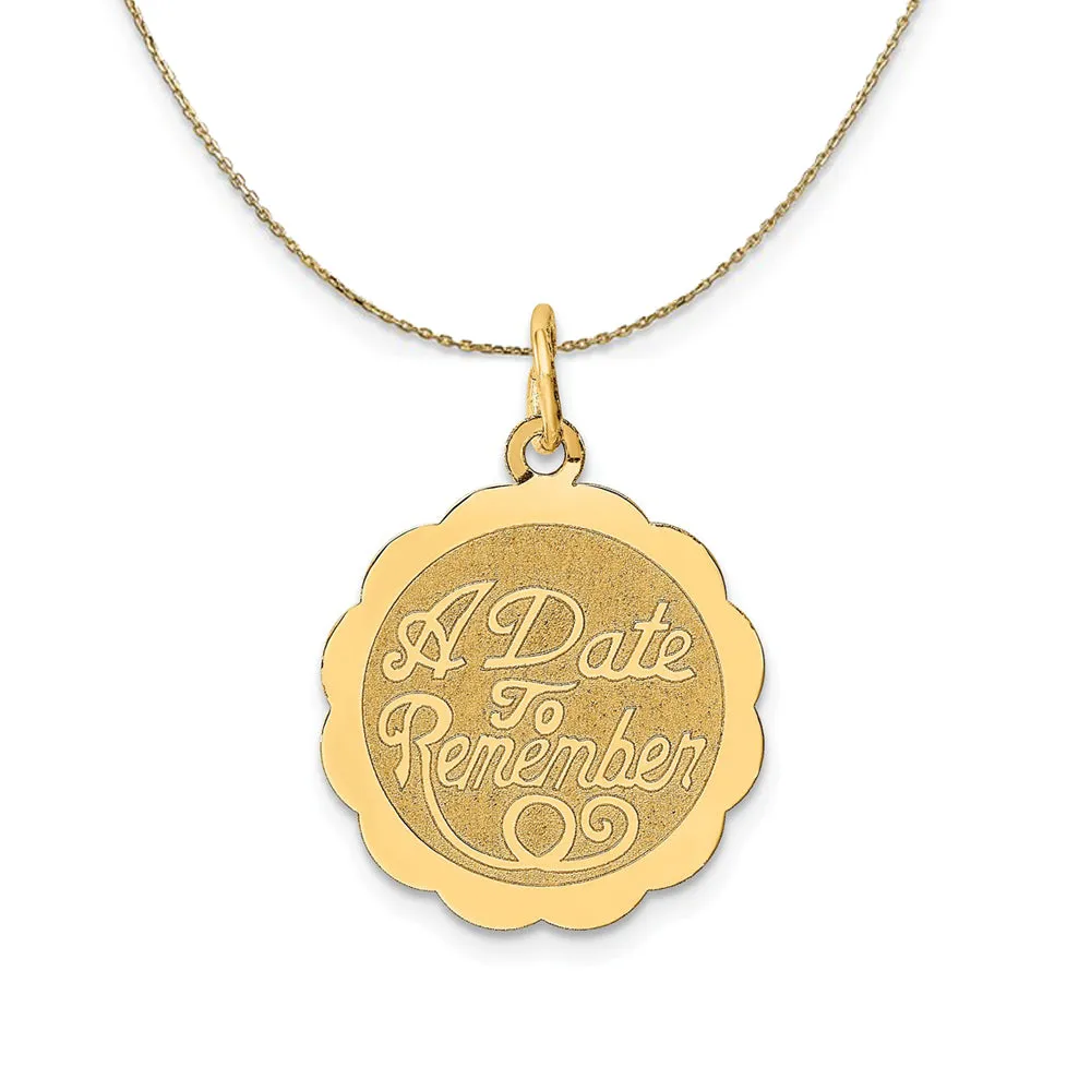 14k Yellow Gold Script A Date to Remember Disc Necklace