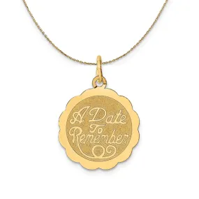 14k Yellow Gold Script A Date to Remember Disc Necklace