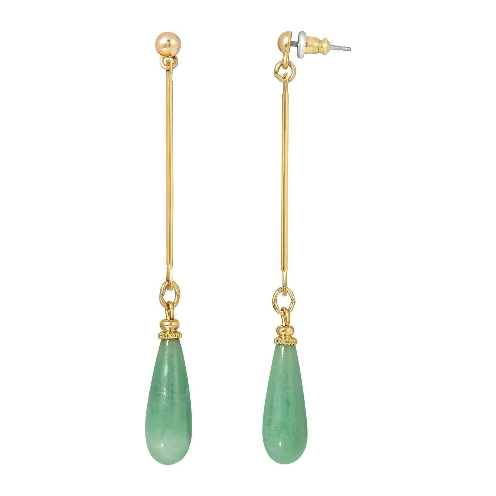 1928 Jewelry Green Aventurine Gemstone Linear Post Drop Earrings