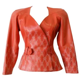 1980s Jean Claude Jitrois Diamond Pattern Leather Wrap Jacket