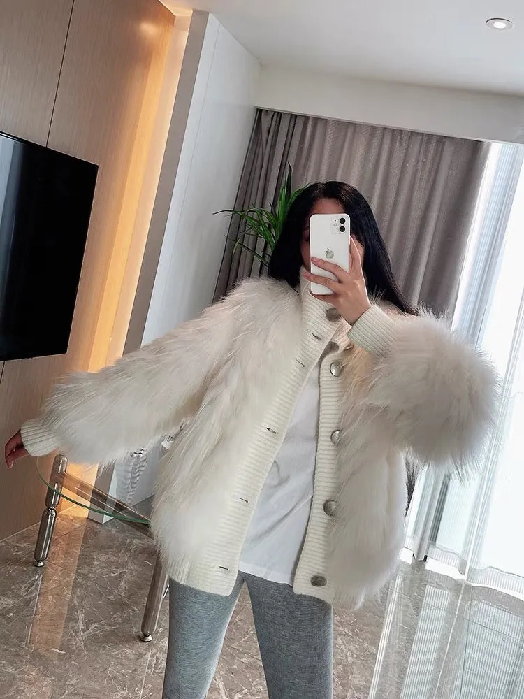 2023 new autumn and winter fur coat for young women, fashionable mid-length small fragrant raccoon fox fur coat Haining