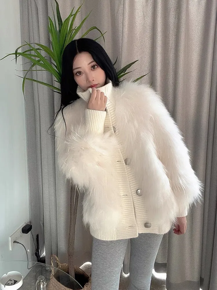 2023 new autumn and winter fur coat for young women, fashionable mid-length small fragrant raccoon fox fur coat Haining