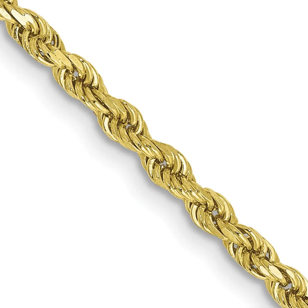 2.5mm 10K Yellow Gold Hollow Diamond Cut Rope Chain Necklace