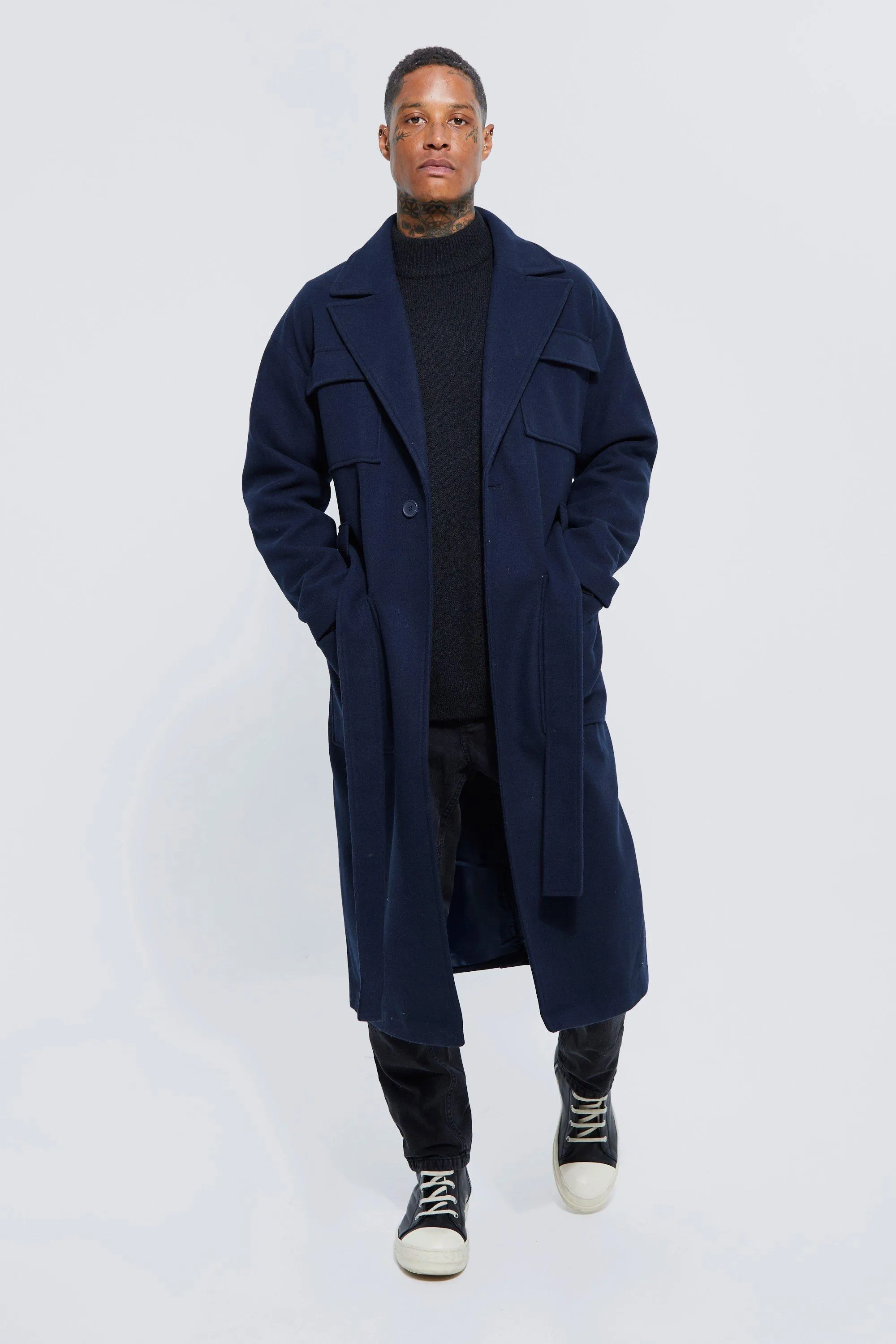 4 Pocket Longline Belted Overcoat