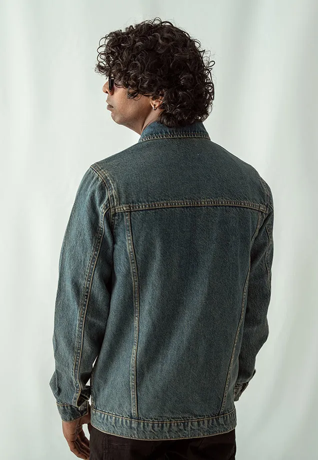 90'S Inspired Denim Jacket - Dark Green Over Dye