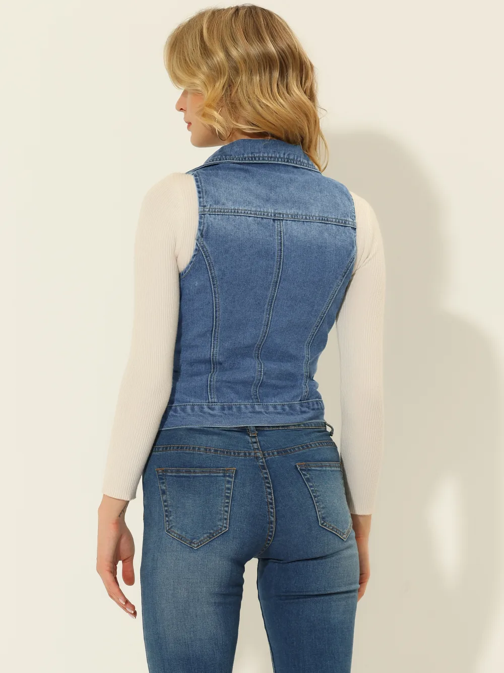 Allegra K- Zip Up Classic Jeans Denim Vest