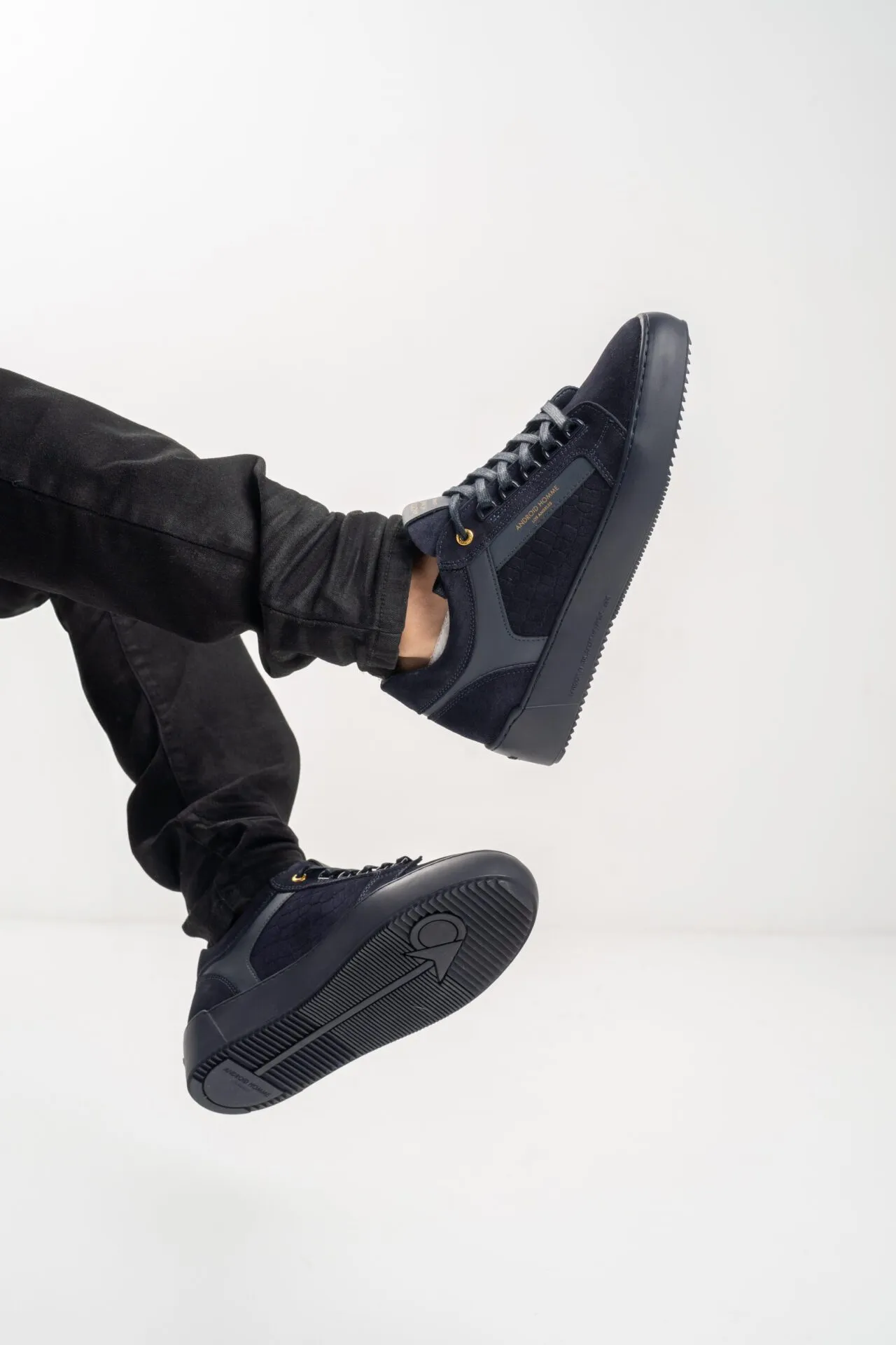 Android Homme Men’s Venice 124 Navy Caiman Croc Emboss Sneaker AHP241-08