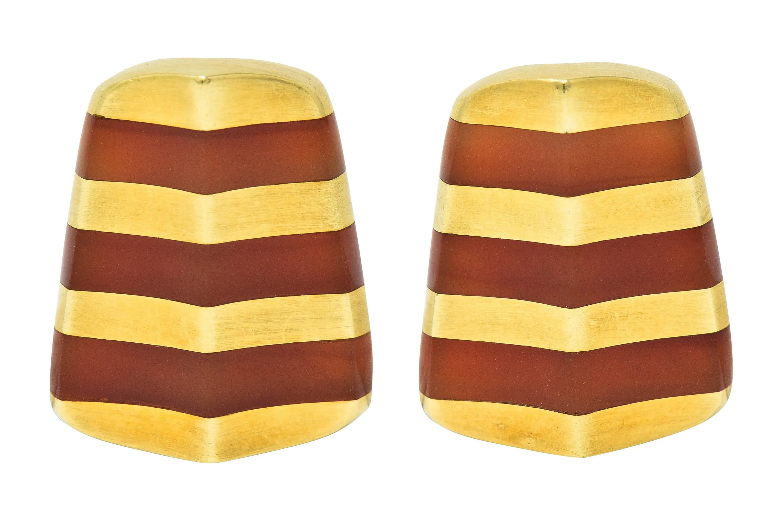 Angela Cummings Carnelian 18 Karat Gold Striped Ear-Clip Earrings