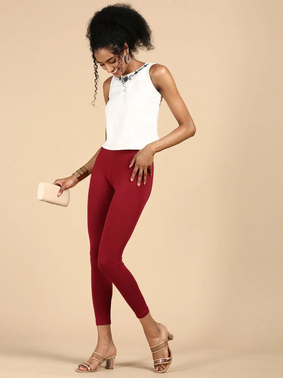 Ankle Length Leggings Cotton-Wine