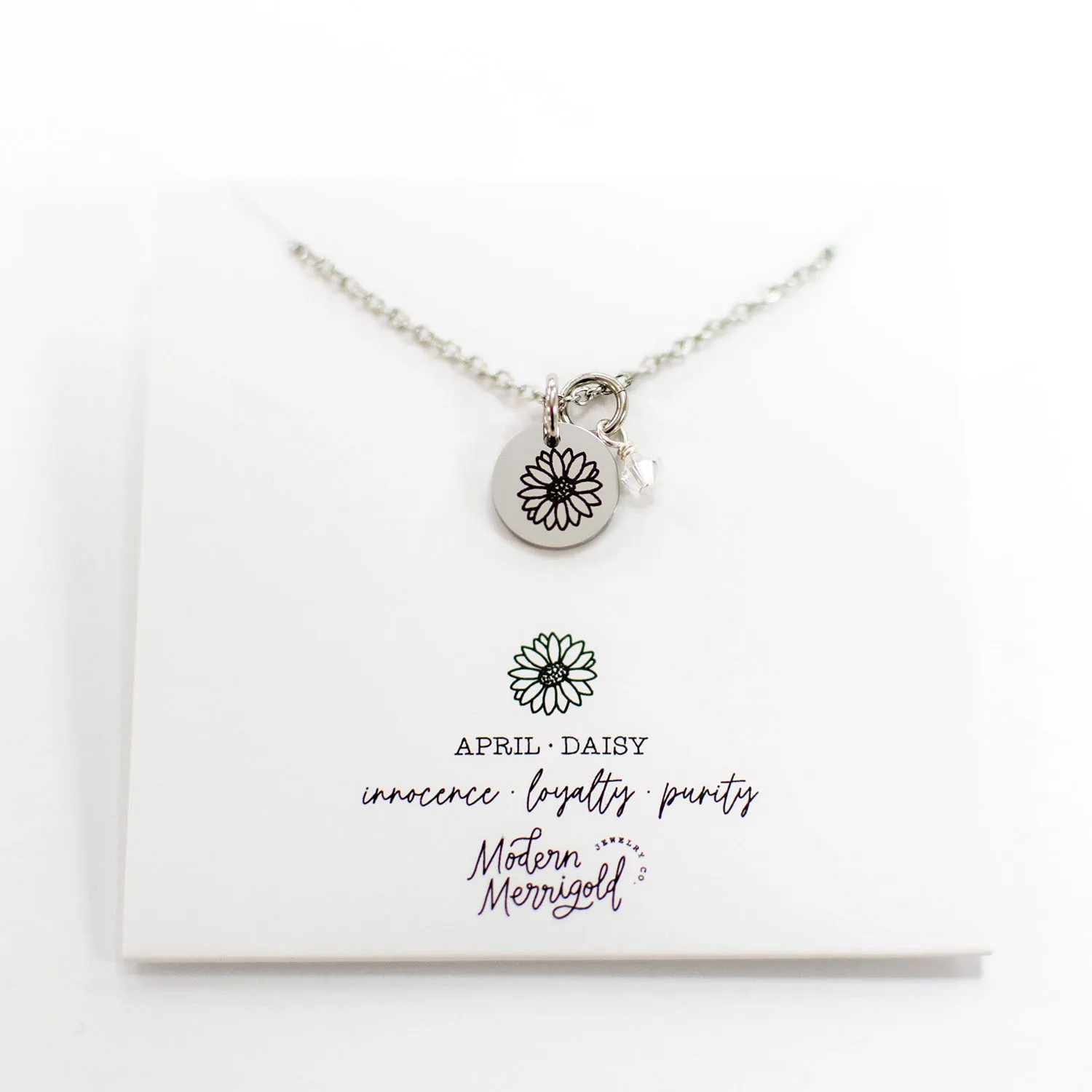 April Daisy Birth Flower Charm Necklace