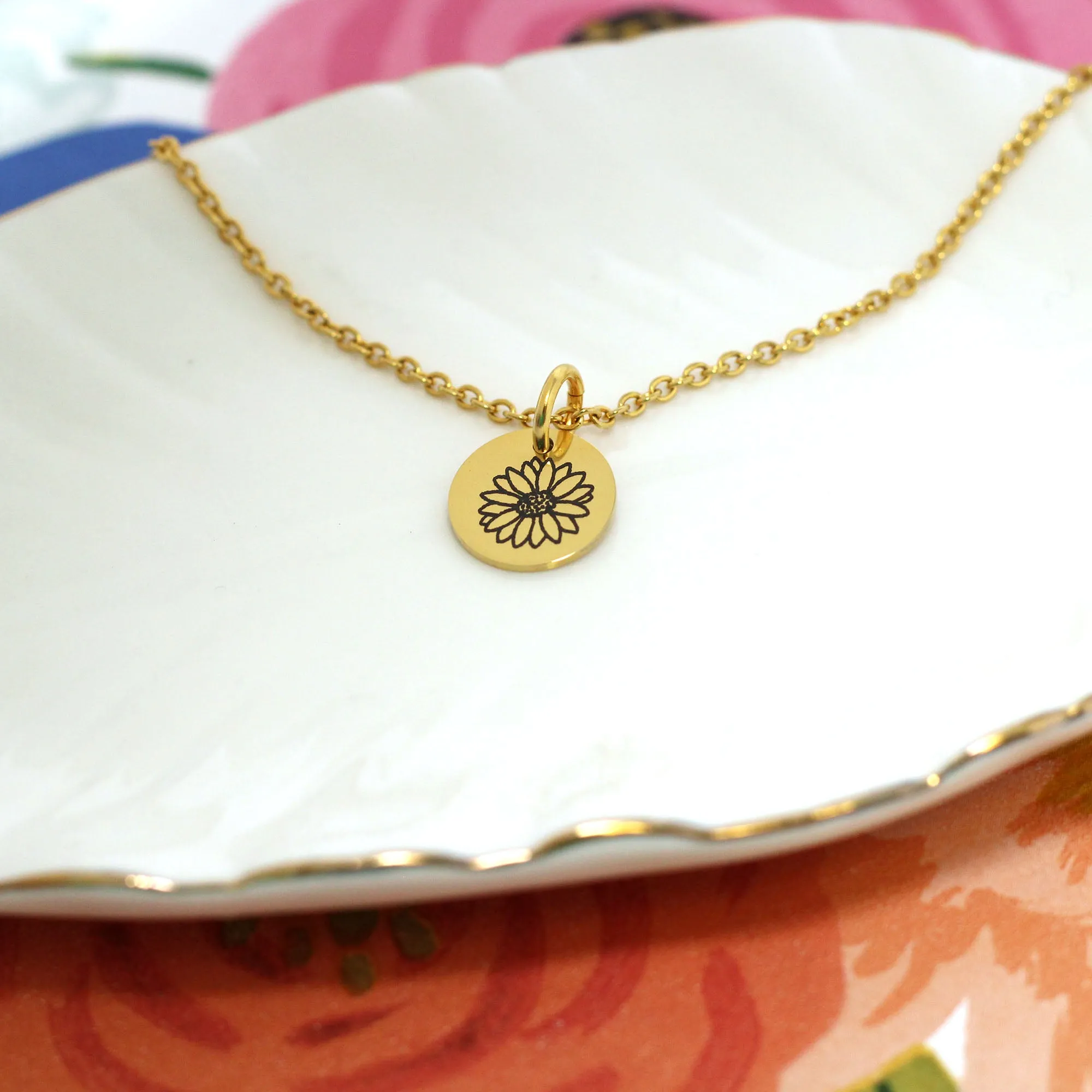 April Daisy Birth Flower Charm Necklace