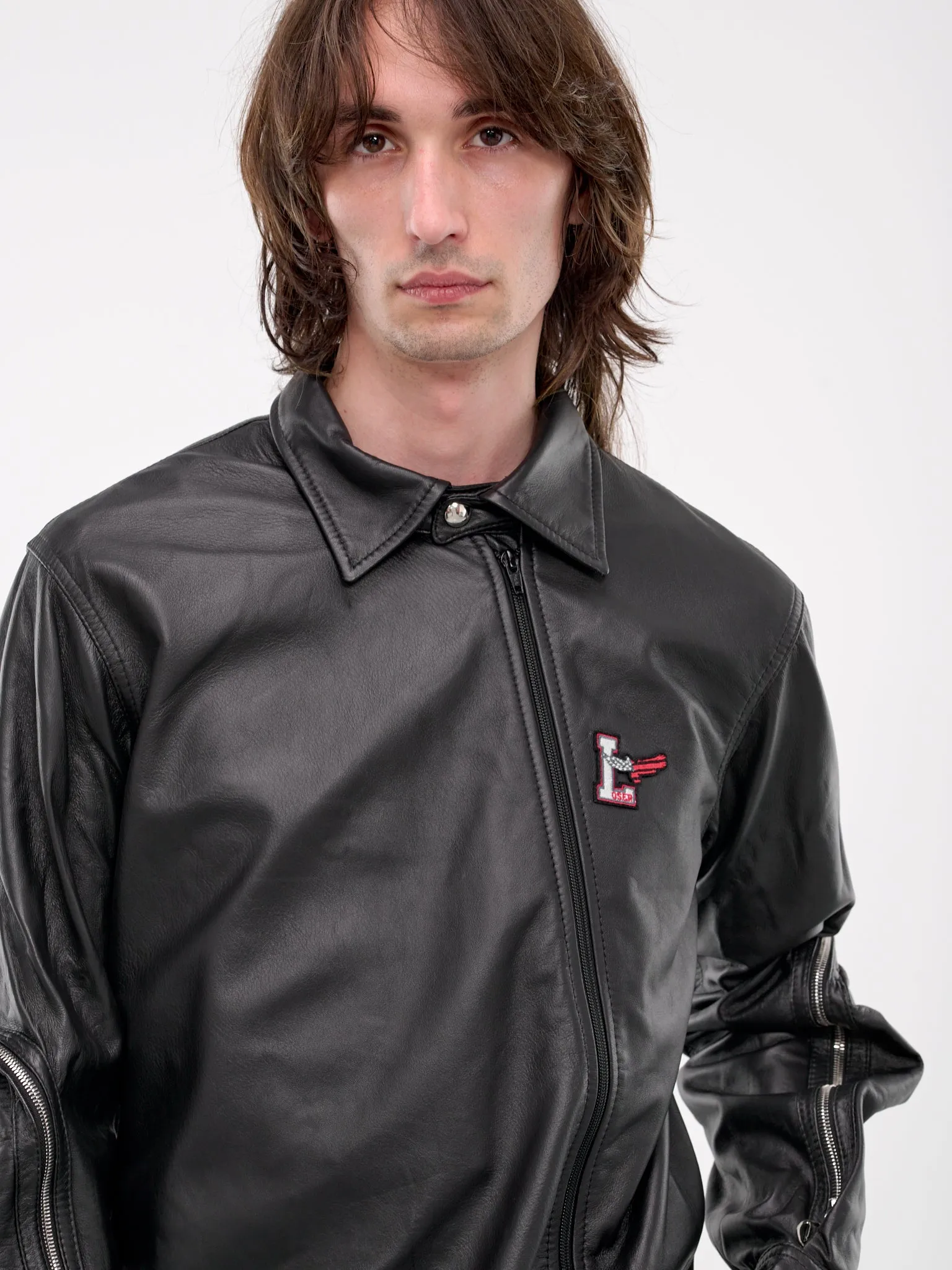 Asymmetric Leather Jacket (LOF4MS02AP-PE121-BLACK)