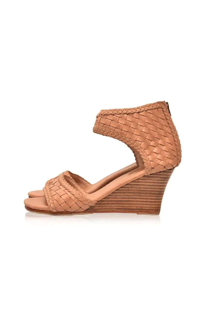 Athena Leather Wedges in Vintage Camel