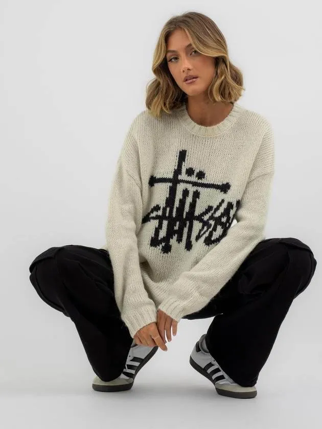 AU Australia ST1M0289 Smooth Graffiti Knit Sweater Cream WOMENS