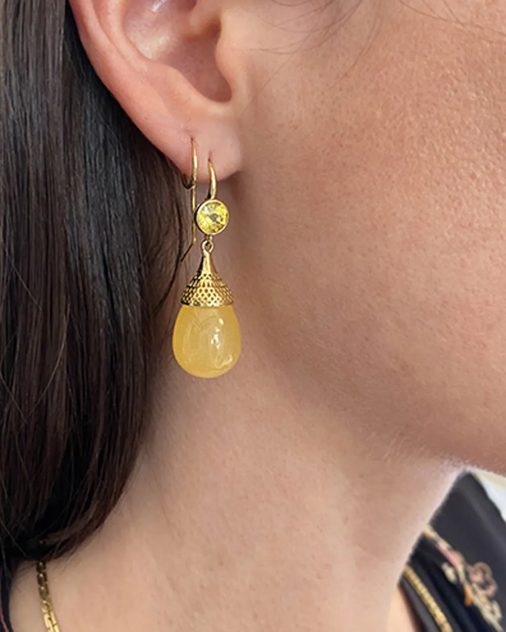 Aventurine and Yellow Sapphire Drop Earrings