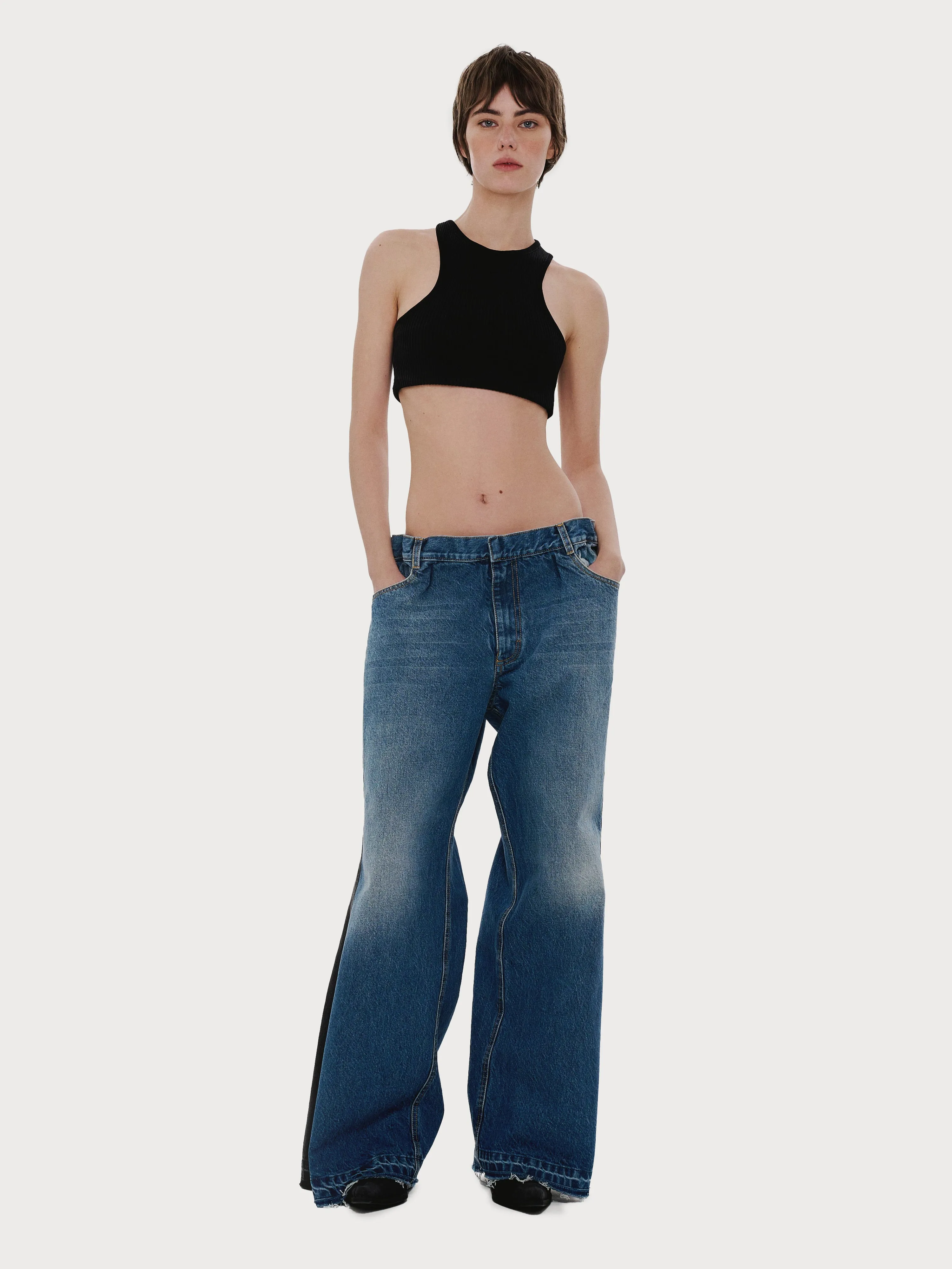 Baggy Jeans with Contrast Side Lines