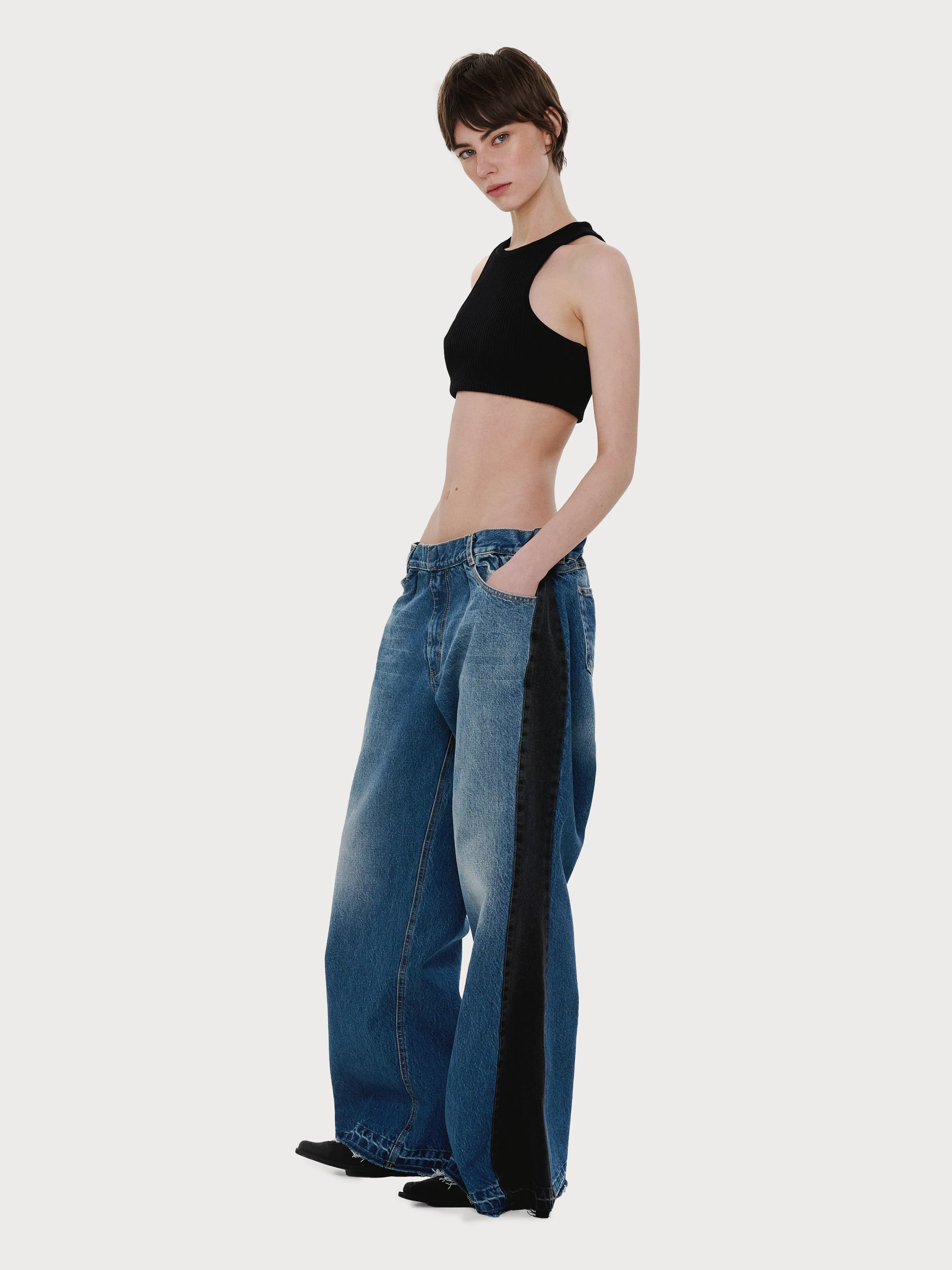 Baggy Jeans with Contrast Side Lines