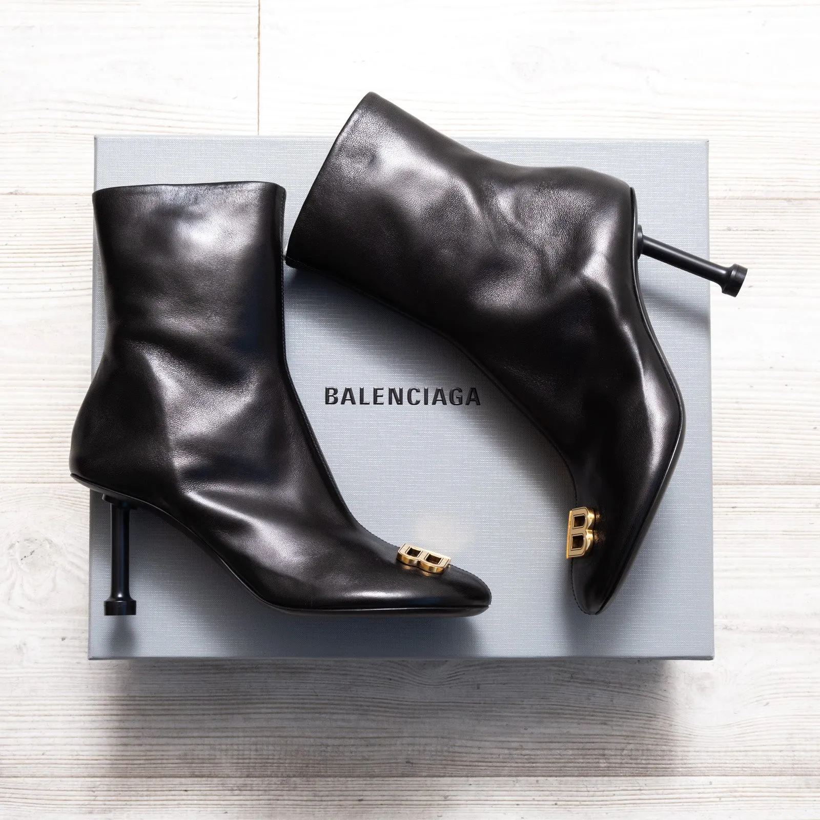 Balenciaga Black BB Leather Boots Size 37