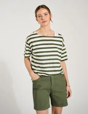 Baukjen Women's Pure Linen Striped T-Shirt - 16 - Khaki Mix, Khaki Mix