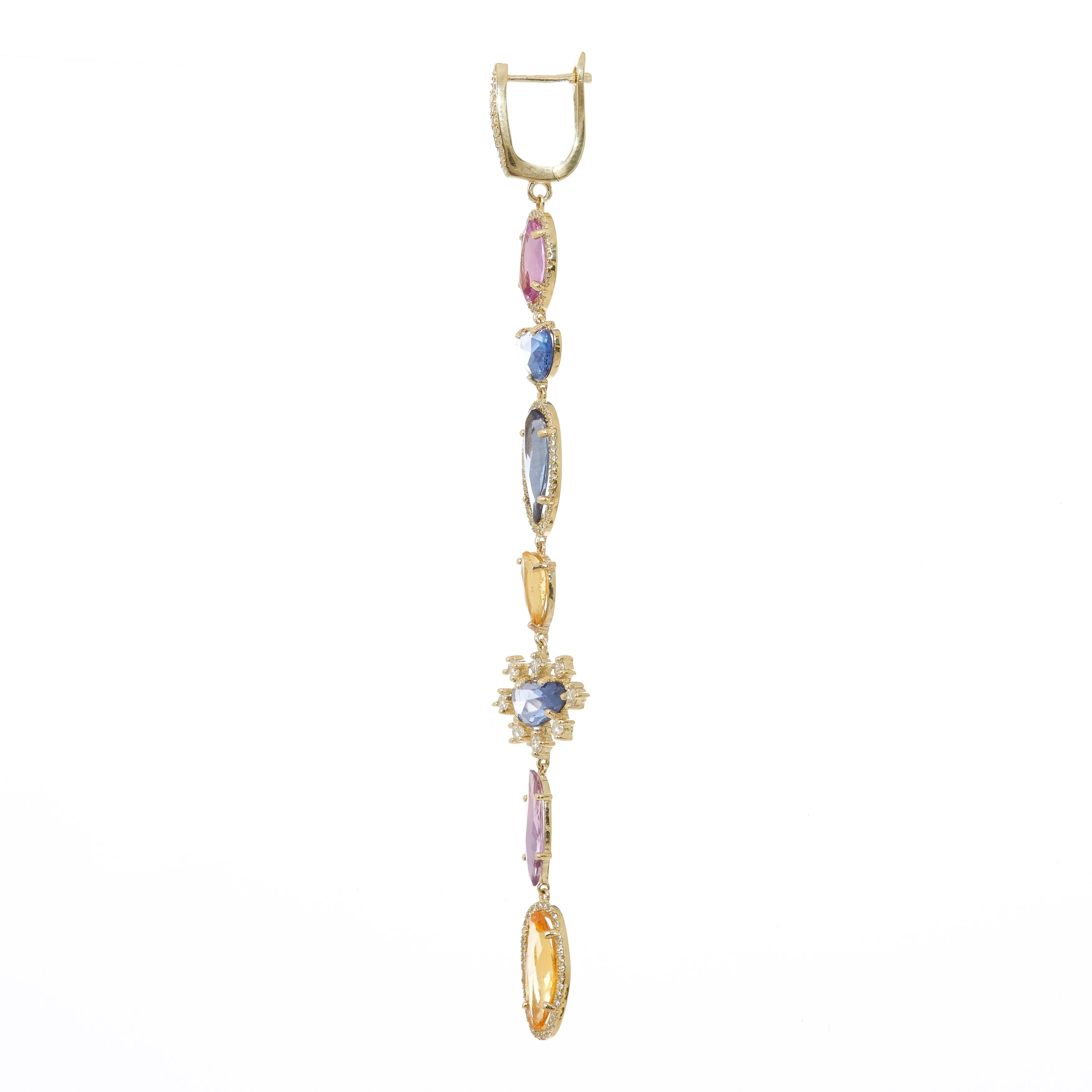 Beyonce Multicolor Sapphire & Dia Drop Earrings