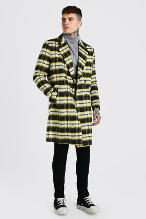 Big Check Double Breasted Overcoat | boohooMAN UK