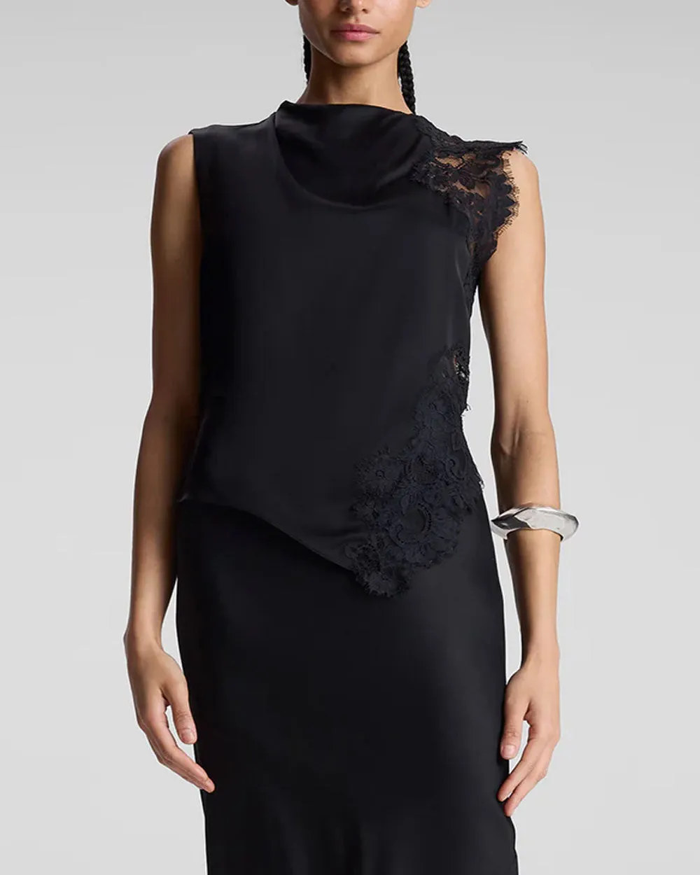 Black Gracie Satin and Lace Sleeveless Top