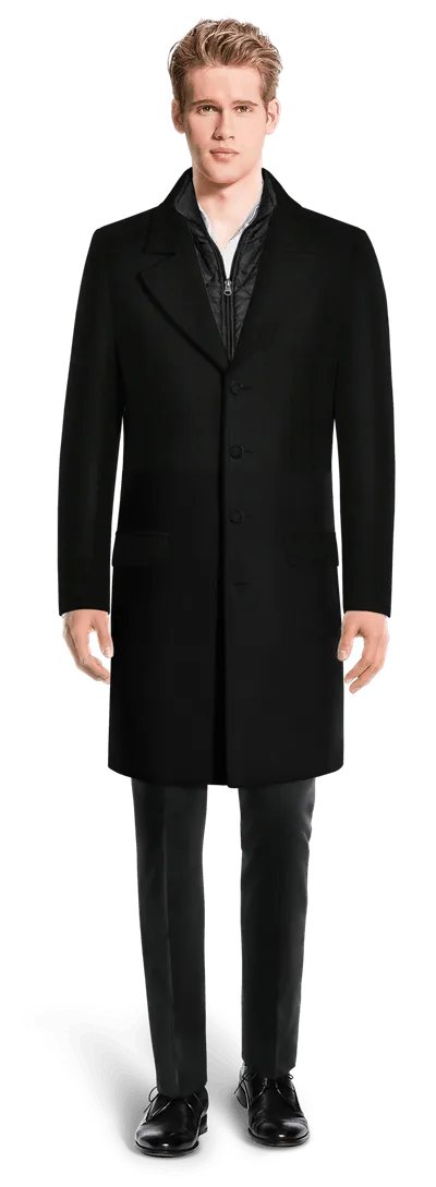 Black Long Overcoat with removable padded piece