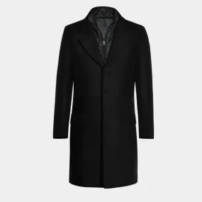 Black Long Overcoat with removable padded piece