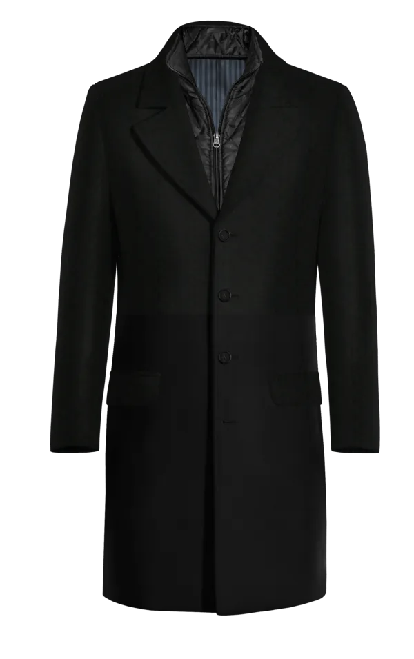 Black Long Overcoat with removable padded piece