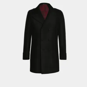 Black Short Double breasted overcoat with epaulettes