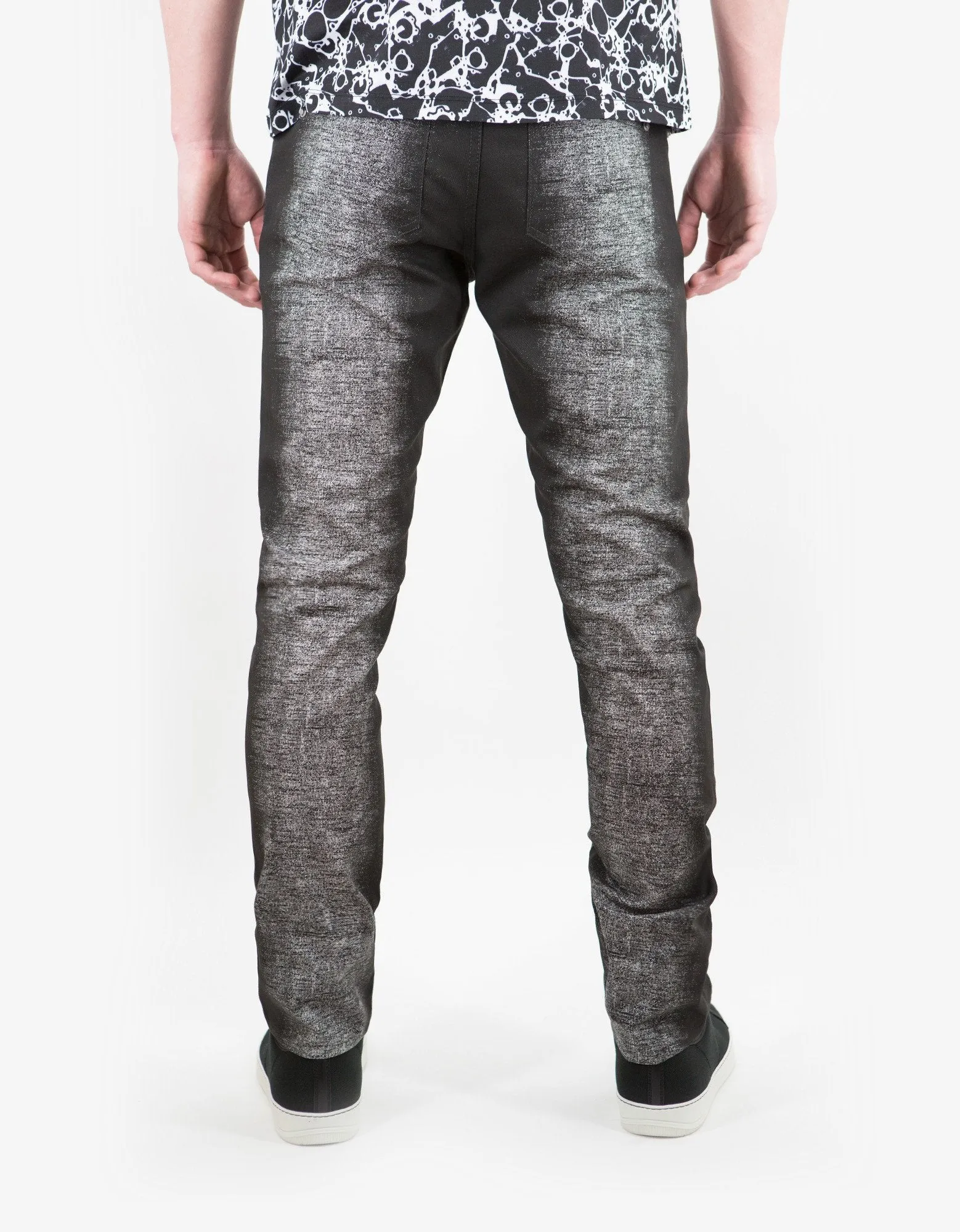 Black Spray Paint Effect Slim Cotton Jeans -