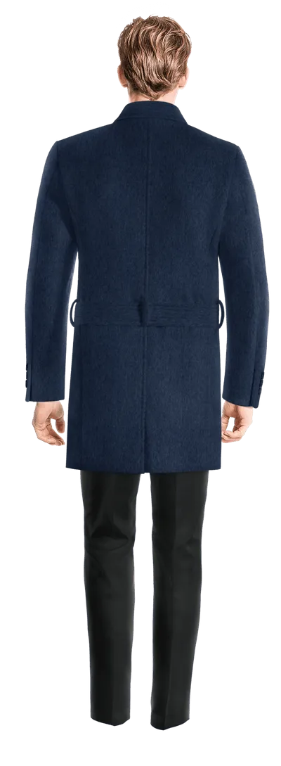 Blue Belted Round Lapel Double breasted overcoat