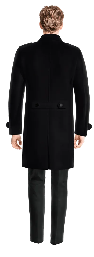 Blue Long 100% Wool Overcoat with epaulettes