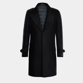 Blue Long 100% Wool Overcoat with epaulettes