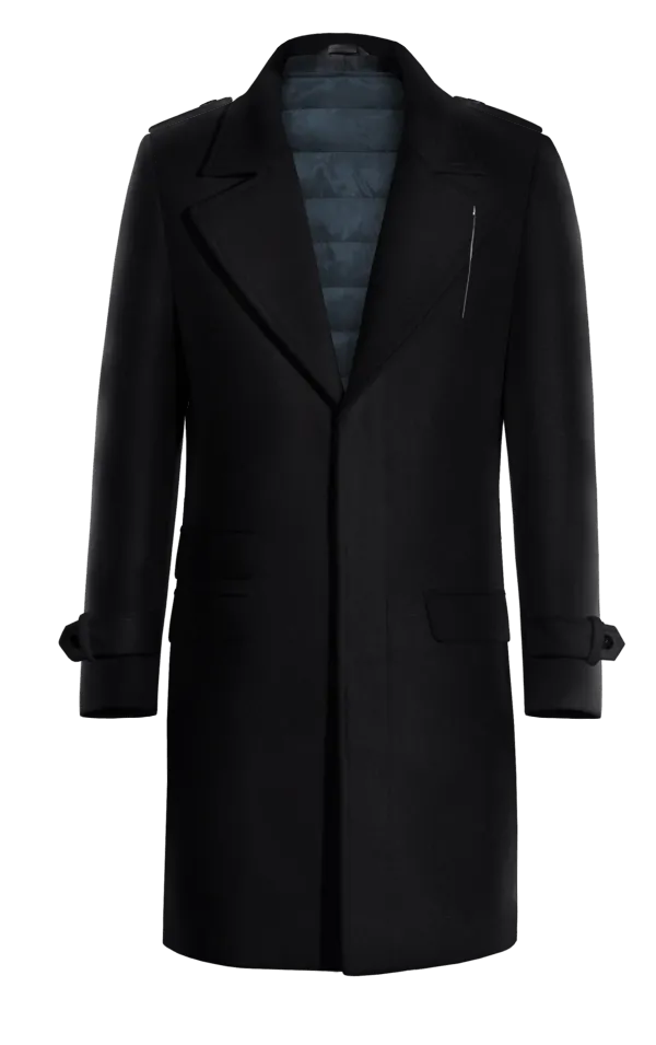 Blue Long 100% Wool Overcoat with epaulettes