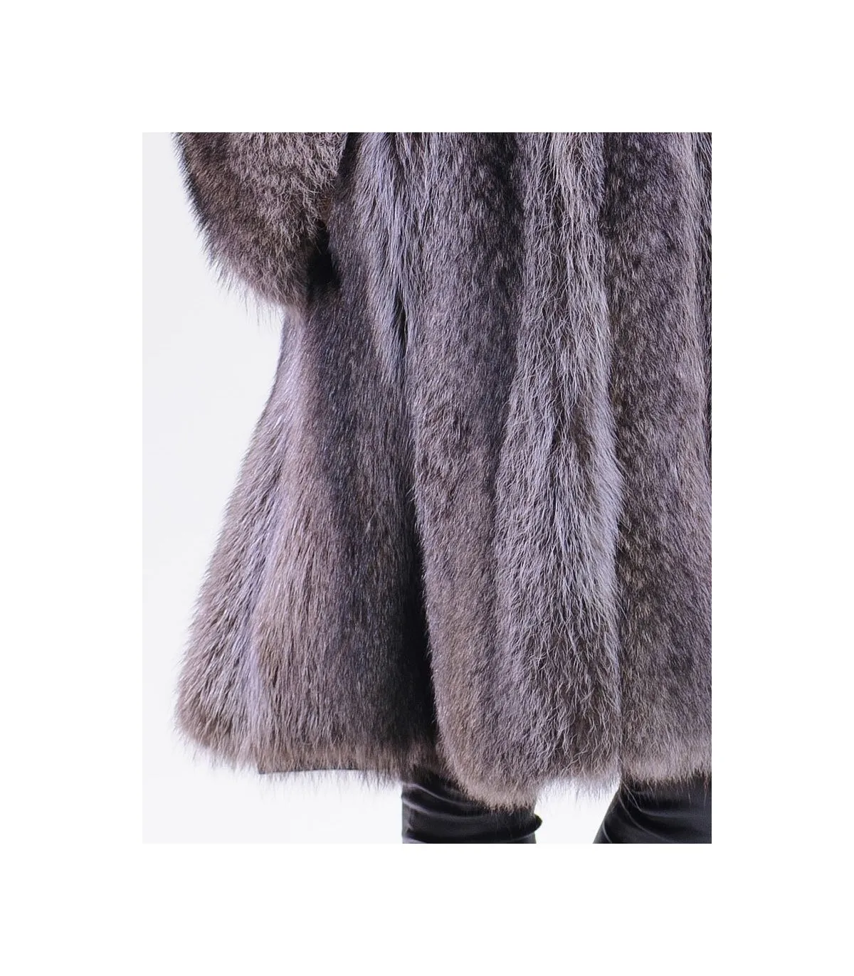 Blue Raccoon Fur Coat with Hood: FurSource.com