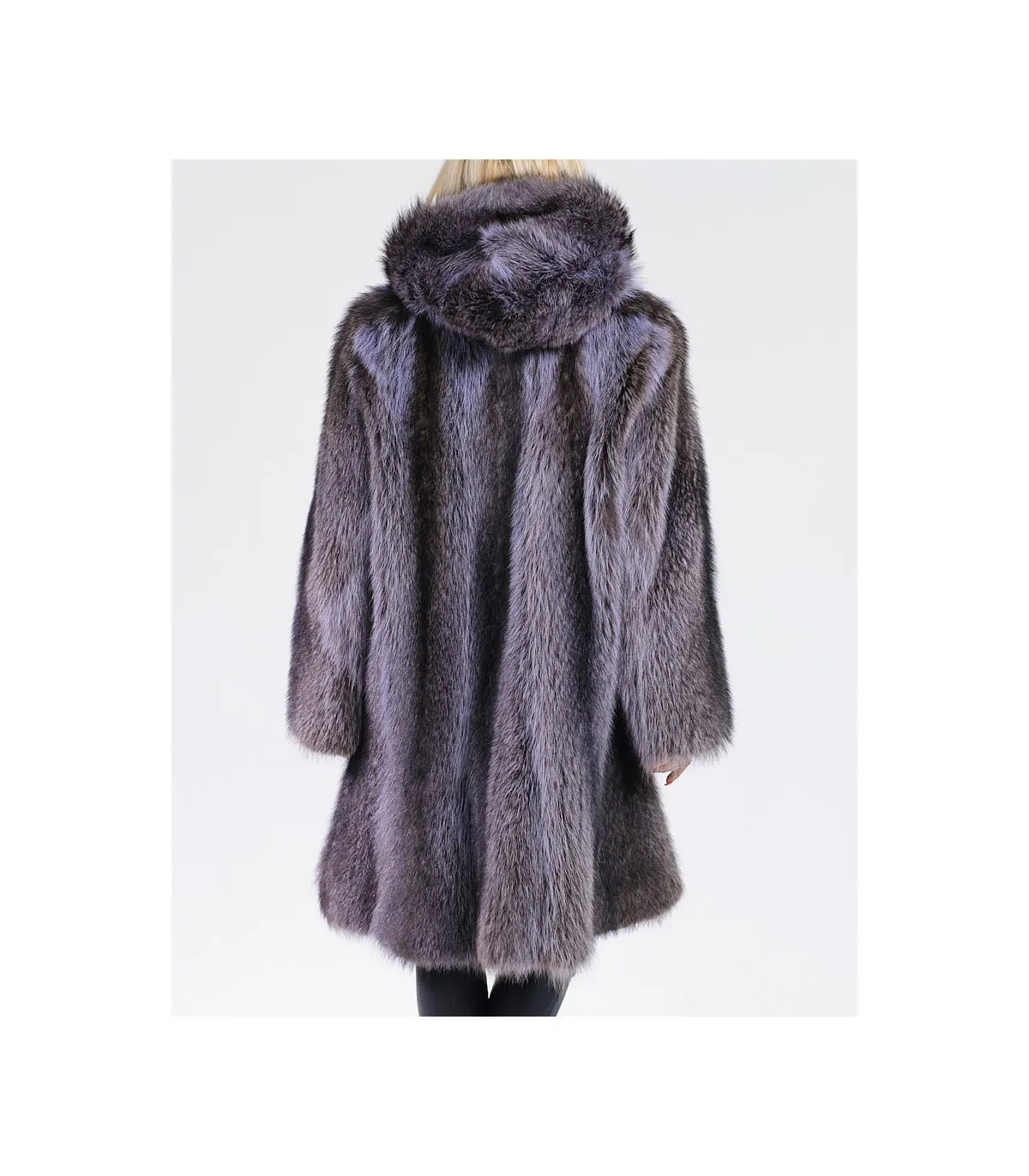 Blue Raccoon Fur Coat with Hood: FurSource.com