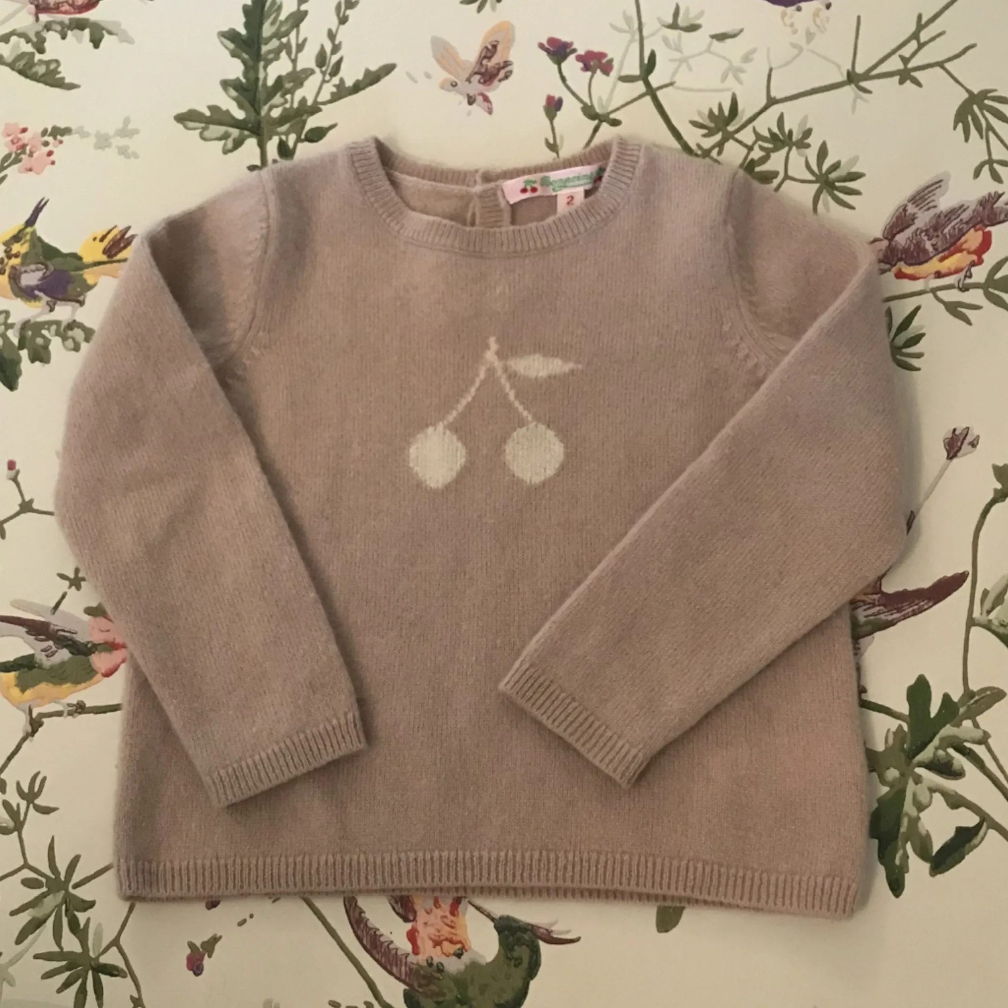 Bonpoint Dusty Pink Cashmere Cherry Motif Jumper