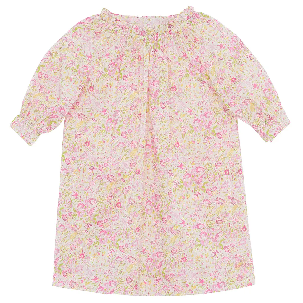 Bonton Child Georgette Dress Pink Jolies Fleurs Print