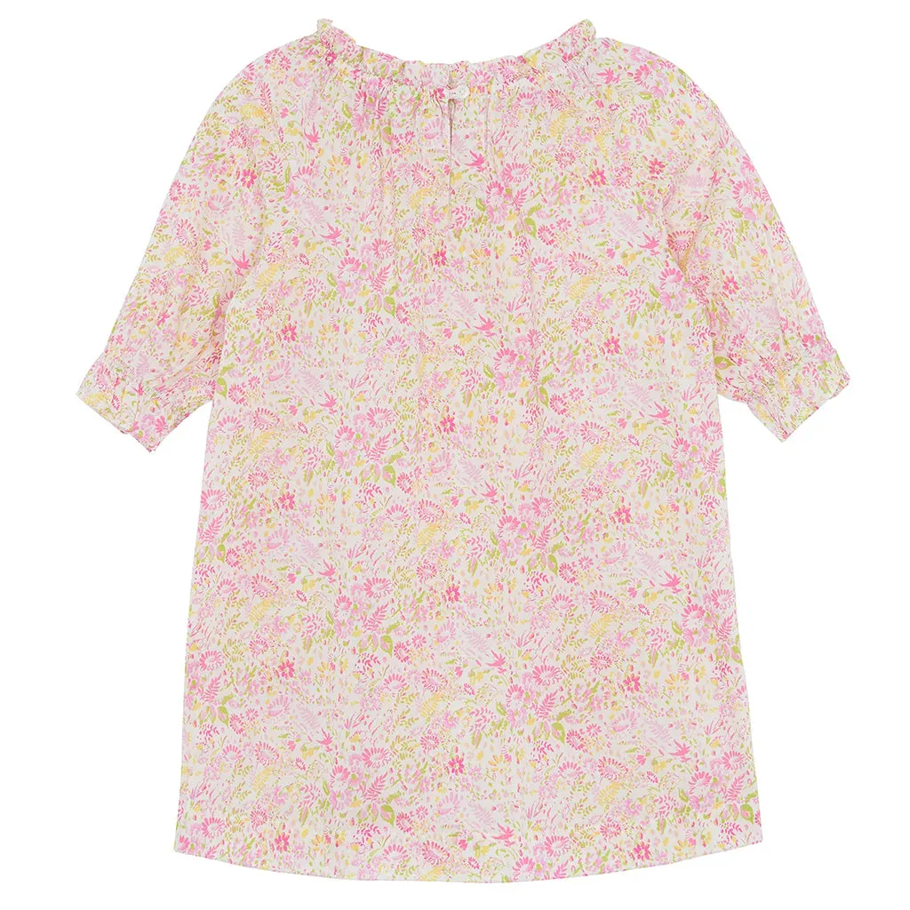 Bonton Child Georgette Dress Pink Jolies Fleurs Print