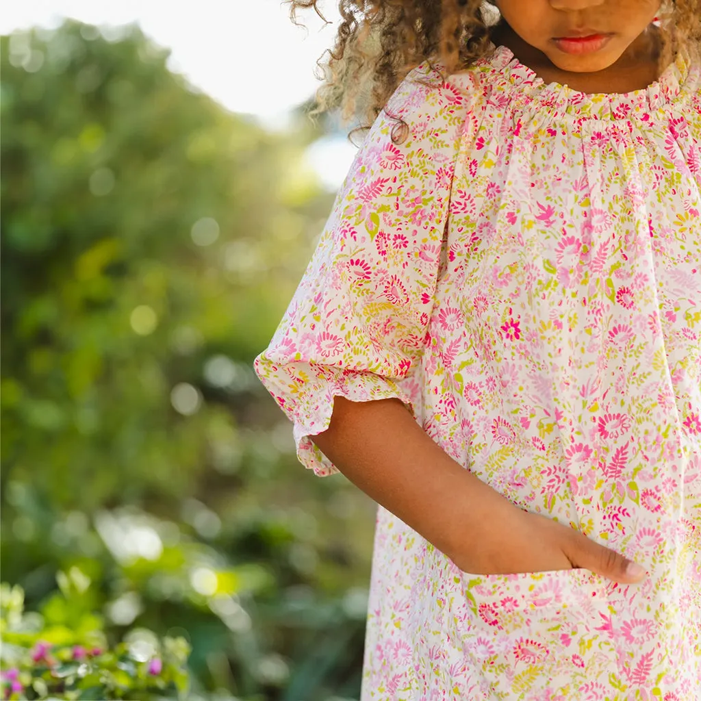 Bonton Child Georgette Dress Pink Jolies Fleurs Print