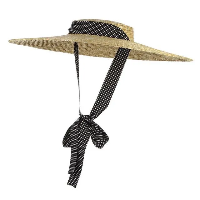 Bow Flat Top Straw Hat