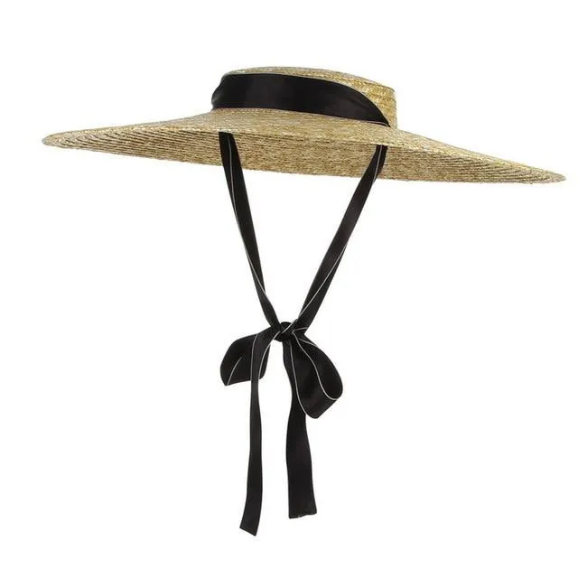 Bow Flat Top Straw Hat