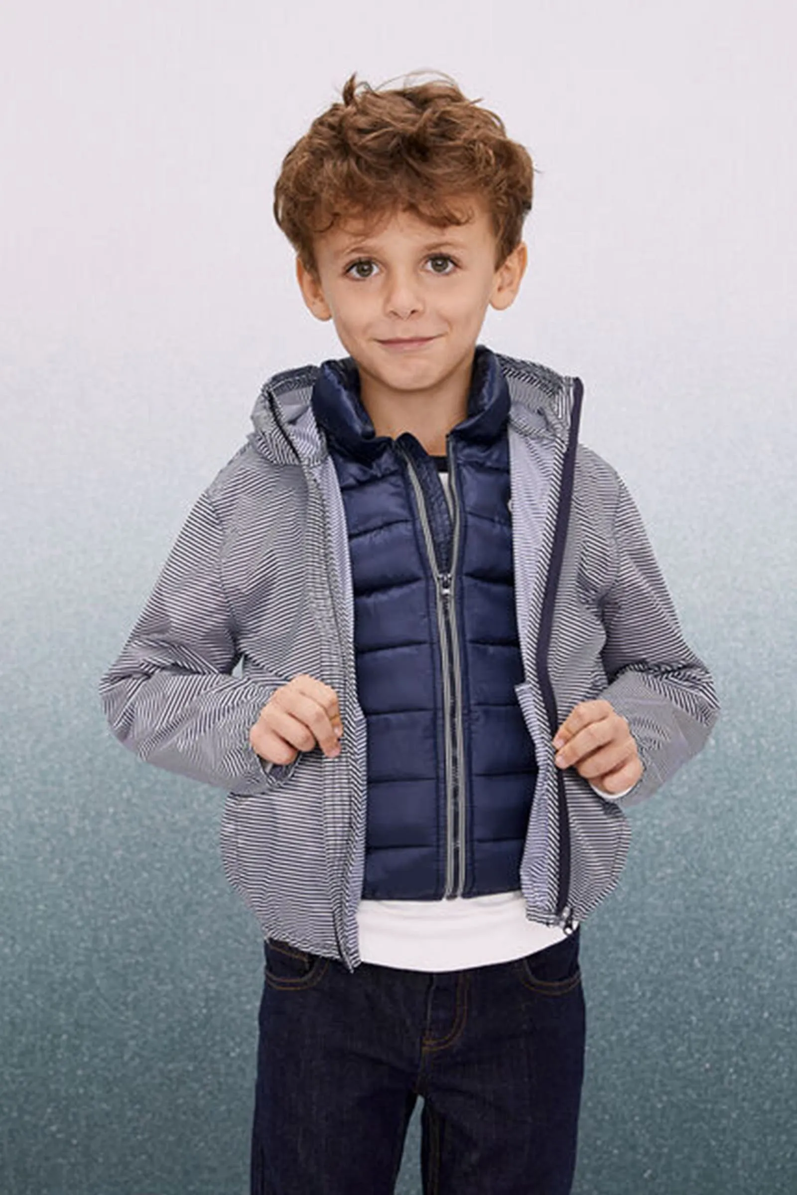 Boy's 3-in-1 Navy & White Stripes Windbreaker