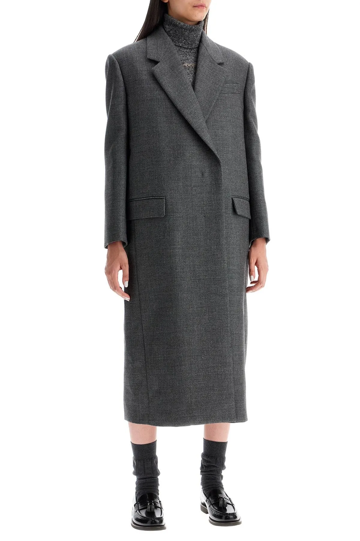 Brunello Cucinelli Woolen Overcoat In Canvas Fabric   Grey