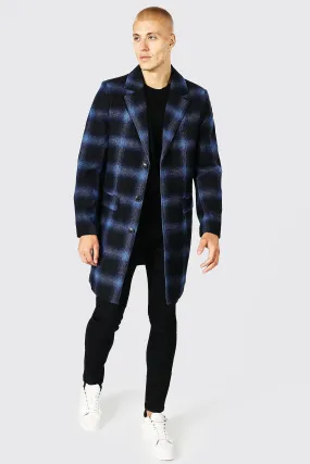 Brushed Check Single Breasted Overcoat | boohooMAN UK