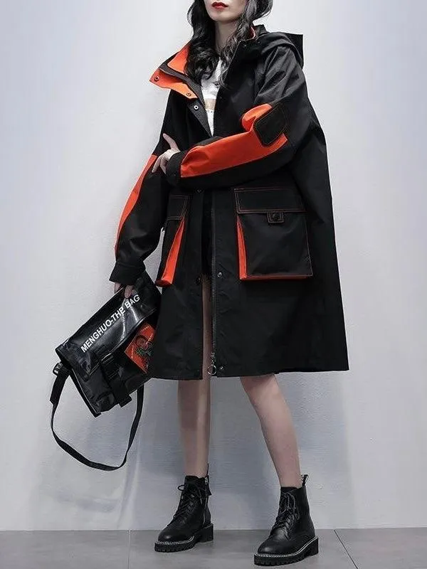 Casual Hooded Contrast Color Padded Coat