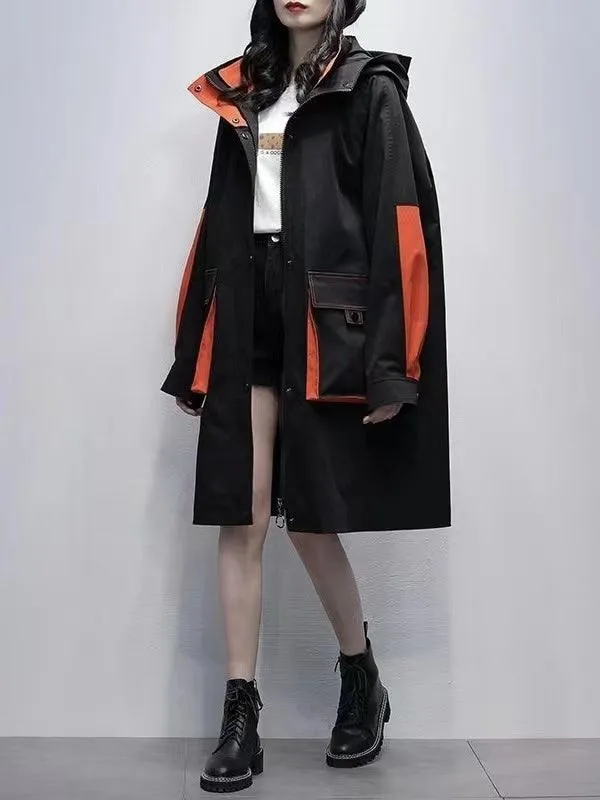 Casual Hooded Contrast Color Padded Coat